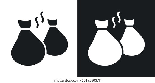 Trash bagline vector icon set in solid and outline style.