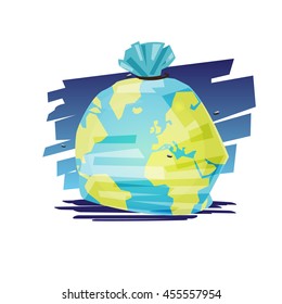 Trash bags with world map. World Environment concept - vector illustration