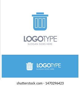 Trash, Basket, Bin, Can, Container, Dustbin, Office Blue Solid Logo with place for tagline. Vector Icon Template background