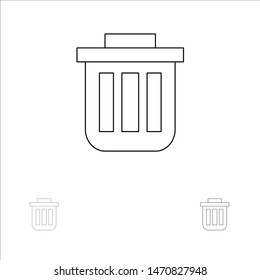 Trash, Basket, Bin, Can, Container, Dustbin, Office Bold and thin black line icon set. Vector Icon Template background