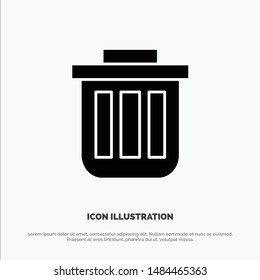 Trash, Basket, Bin, Can, Container, Dustbin, Office solid Glyph Icon vector. Vector Icon Template background
