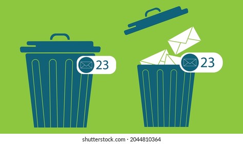 Trash basket, delete email icon, garbage bin isolated, mail, messages ,  digital security, container