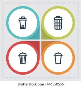 Trash and basket icons. Bin pictogram. Delete vector graphic. Garbage design collection.