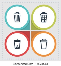 Trash and basket icons. Bin pictogram. Delete vector graphic. Garbage design collection.