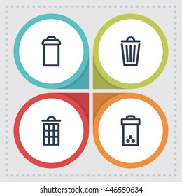 Trash and basket icons. Bin pictogram. Delete vector graphic. Garbage design collection.