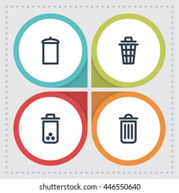 Trash and basket icons. Bin pictogram. Delete vector graphic. Garbage design collection.