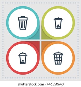 Trash and basket icons. Bin pictogram. Delete vector graphic. Garbage design collection.