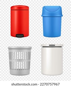 Trash basket. Office modern containers for garbage decent vector realistic templates