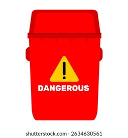 Trash bin or trash can with dangerous label red colour clip art vector illustration. Waste management graphic resource for education