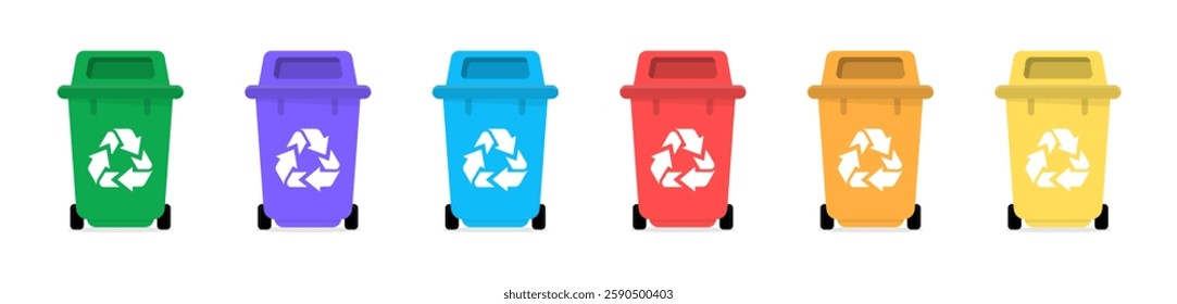 Trash bin. Trash can, dusbin, garbage container, dumpster isolated elements. Garbage bins illustration. Trash, Garbage, waiste container icons