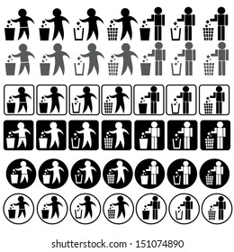 Trash bin or trash can with human figure symbol. No Littering, Please Use A Trash Can.