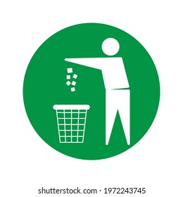 Trash bin or trash can with human figure symbol in vector color editable
