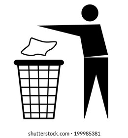 Trash bin or trash can with human figure symbol in vector