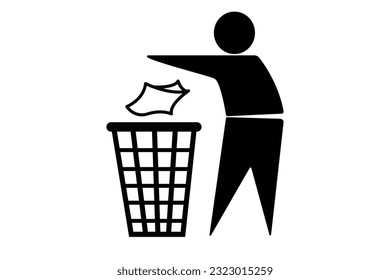 Trash bin or trash can with human figure symbol in vector