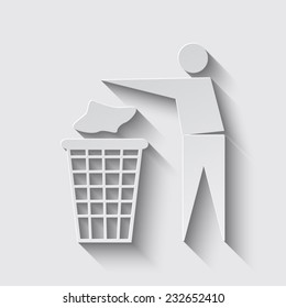 Trash bin or trash can with human figure symbol in vector with shadow on a grey background