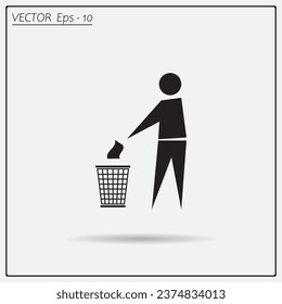 Techo de basura o cubo de basura con símbolo de figura humana en vector con sombra
