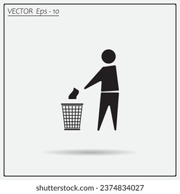 Trash bin or trash can with human figure symbol in vector with shadow