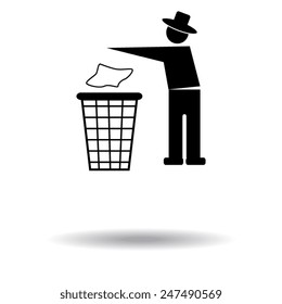 Trash bin or trash can with human figure symbol in vector