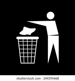 Trash bin or trash can with human figure symbol in vector on a black background