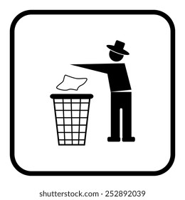 Trash bin or trash can with human figure symbol in vector