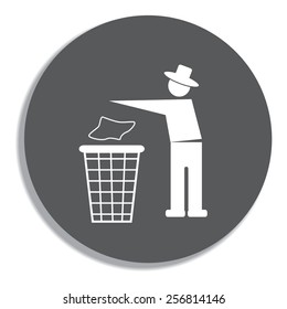 Trash bin or trash can with human figure symbol in vector on a grey background