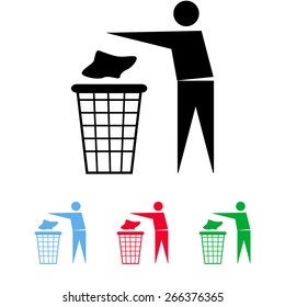 Trash bin or trash can with human figure symbol in vector