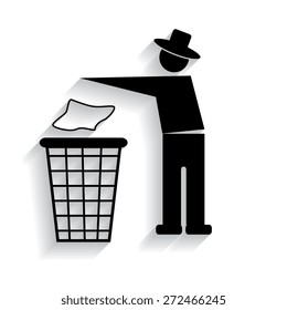 Trash bin or trash can with human figure symbol in vector with shadow