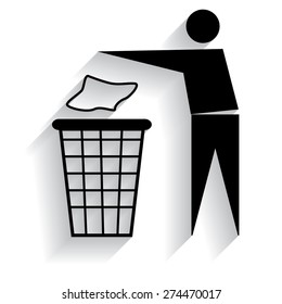 Trash bin or trash can with human figure symbol in vector with shadow