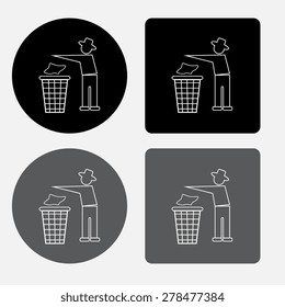 Trash bin or trash can with human figure symbol in vector 