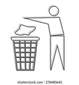 Trash bin or trash can with human figure symbol in vector with shadow