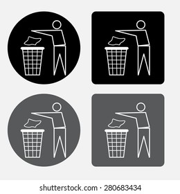 Trash bin or trash can with human figure symbol in vector
