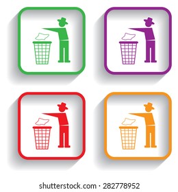 Trash bin or trash can with human figure symbol in vector