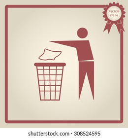 Trash bin or trash can with human figure symbol in vector 
