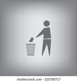 Trash bin or trash can with human figure symbol in vector with shadow