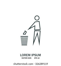 Trash bin or trash can with human figure symbol in vector with shadow