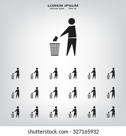 Trash bin or trash can with human figure symbol in vector with shadow