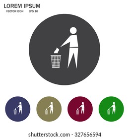 Trash bin or trash can with human figure symbol in vector with shadow