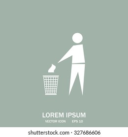 Trash bin or trash can with human figure symbol in vector with shadow