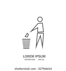 Trash bin or trash can with human figure symbol in vector with shadow