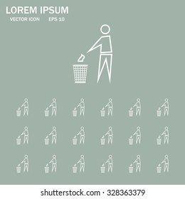 Trash bin or trash can with human figure symbol in vector with shadow