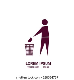 Trash bin or trash can with human figure symbol in vector with shadow