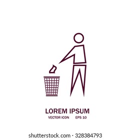 Trash bin or trash can with human figure symbol in vector with shadow