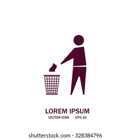 Trash bin or trash can with human figure symbol in vector with shadow