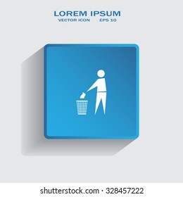 Trash bin or trash can with human figure symbol in vector with shadow