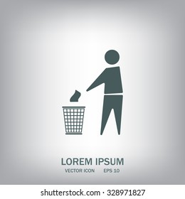 Trash bin or trash can with human figure symbol in vector with shadow