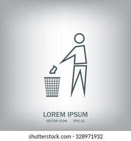 Trash bin or trash can with human figure symbol in vector with shadow