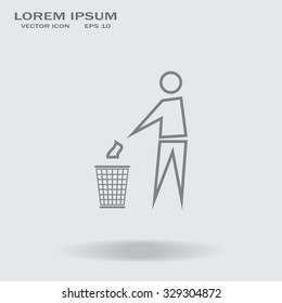 Trash bin or trash can with human figure symbol in vector with shadow