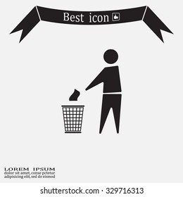 Trash bin or trash can with human figure symbol in vector with shadow