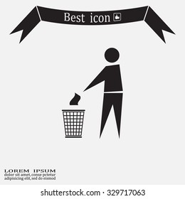 Trash bin or trash can with human figure symbol in vector with shadow