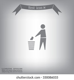 Trash bin or trash can with human figure symbol in vector with shadow